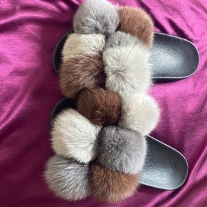 Fluffy slipper shoes brown/gray